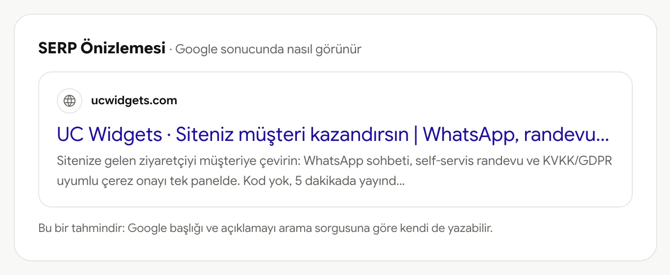 Arama sonucu önizlemesi: başlık, adres ve açıklama kartı